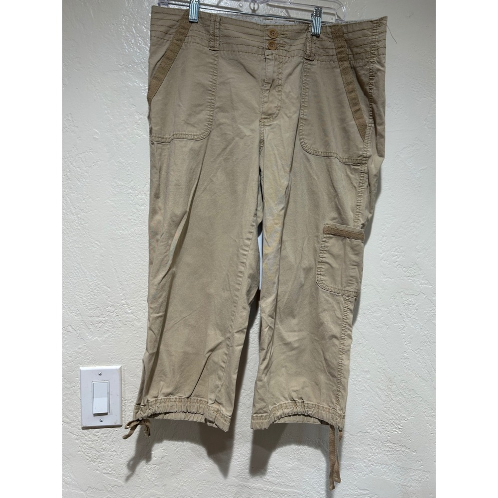 Dockers Womens Size 14 Khaki Tan Cargo Capri Pants‎ Utility Tie Cuff Cropped